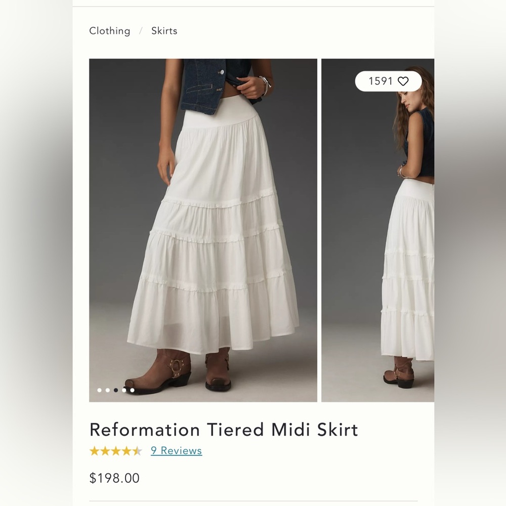 Reformation White Tiered Maxi Skirt